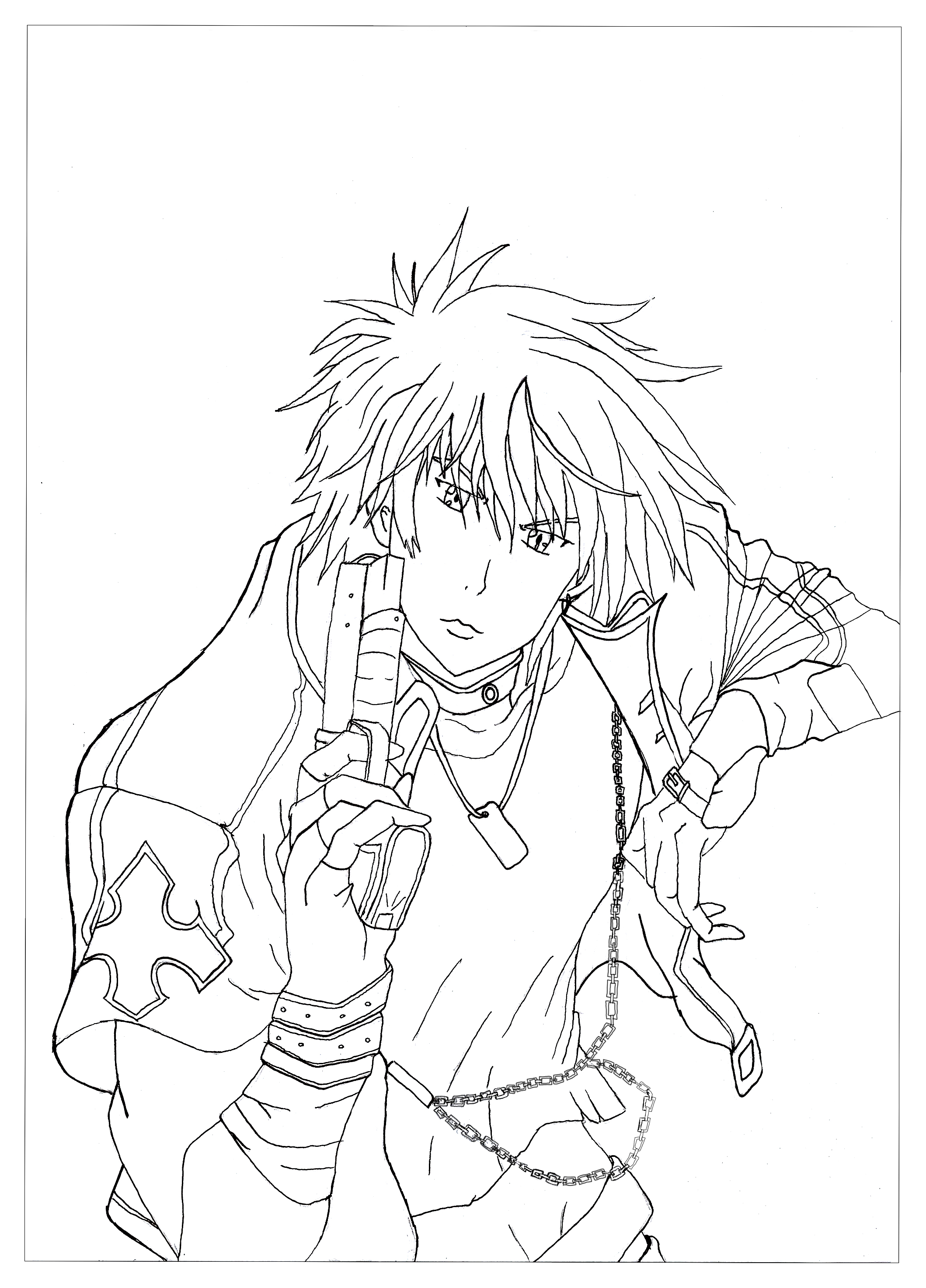 Voici un coloriage de Rayne. C'est un personnage du manga Neo Angelique Abyss. Il a pour rôle de purifier les mauvais esprits avec son arme, Artiste : Krissy