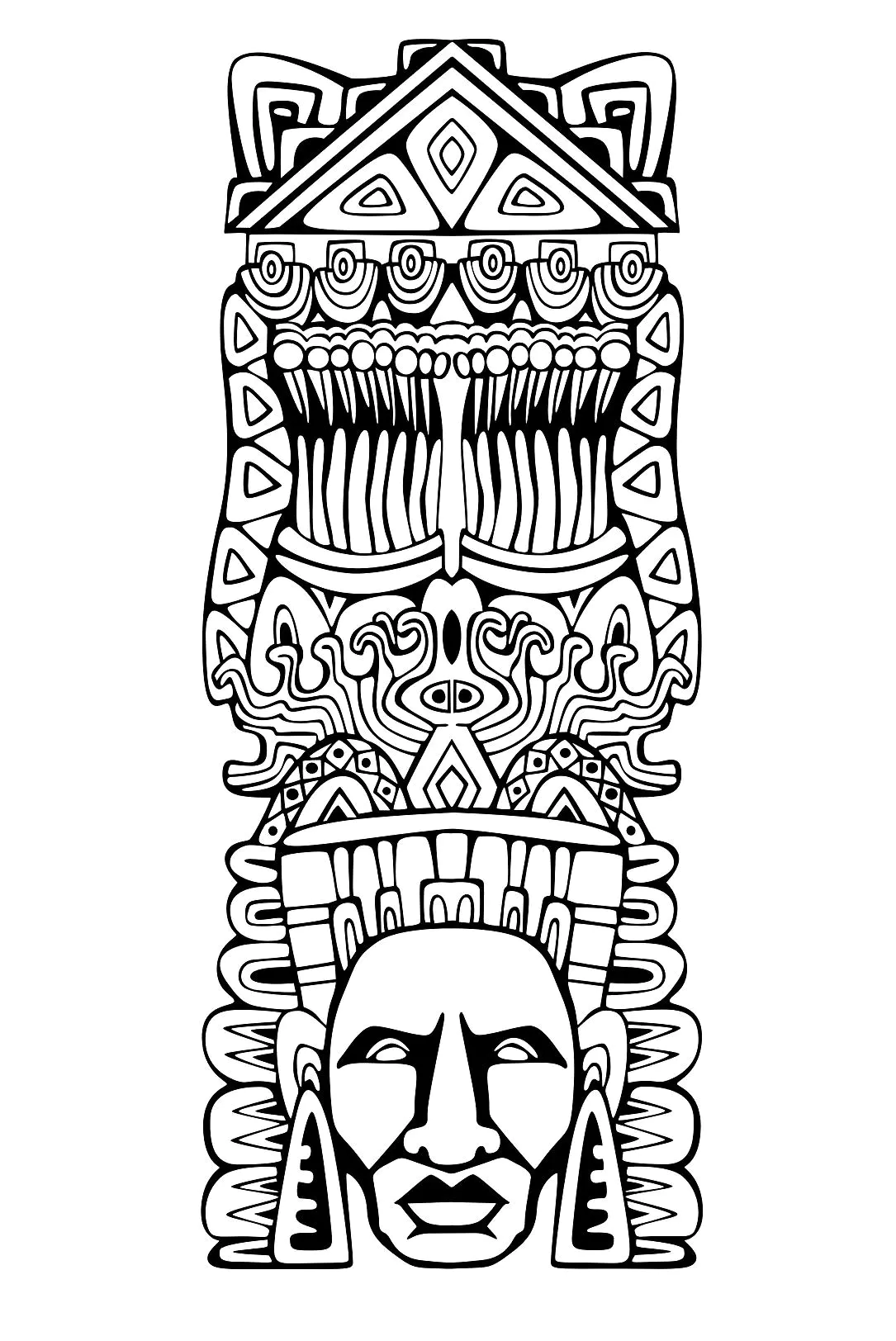 Totem inspiration inca maya azteque - 1 (Coloriage de Mayas, Aztèques et Incas à imprimer pour adultes)