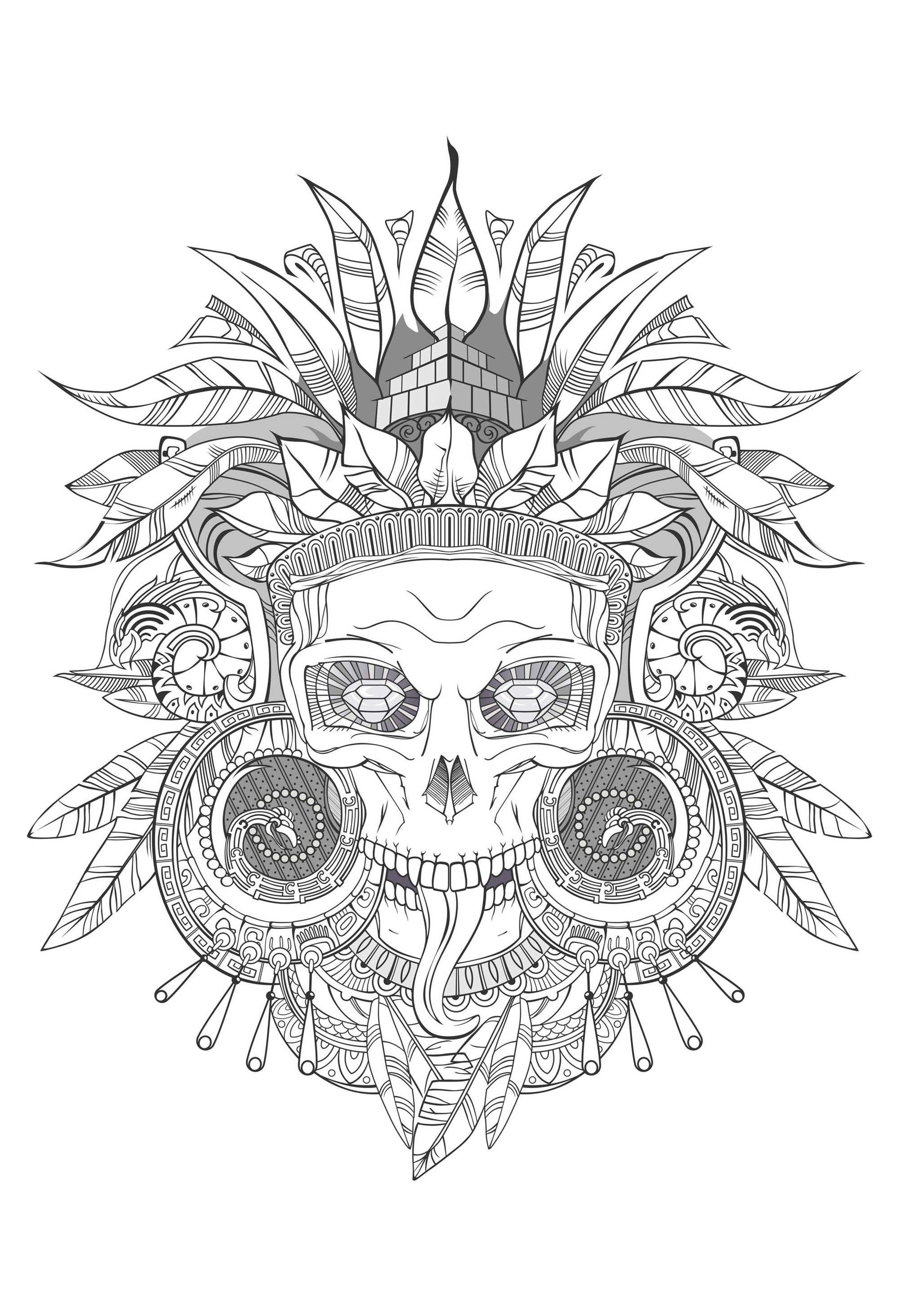 Crâne aztèque - avec nuances de gris, Source : 123rf   Artiste : redspruce
