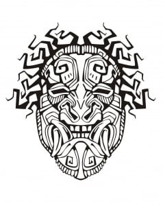 Coloriage de Mayas, Aztèques et Incas à imprimer pour adultes : Masque-inspiration-inca-maya-azteque-1