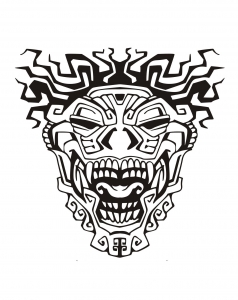 Coloriage adulte masque inspiration inca maya azteque 3