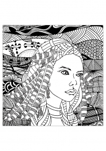 Coloriage de Mayas, Aztèques et Incas à imprimer pour adultes : Fille-maya
