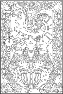 Coloriage adulte mode vetements femme horloge