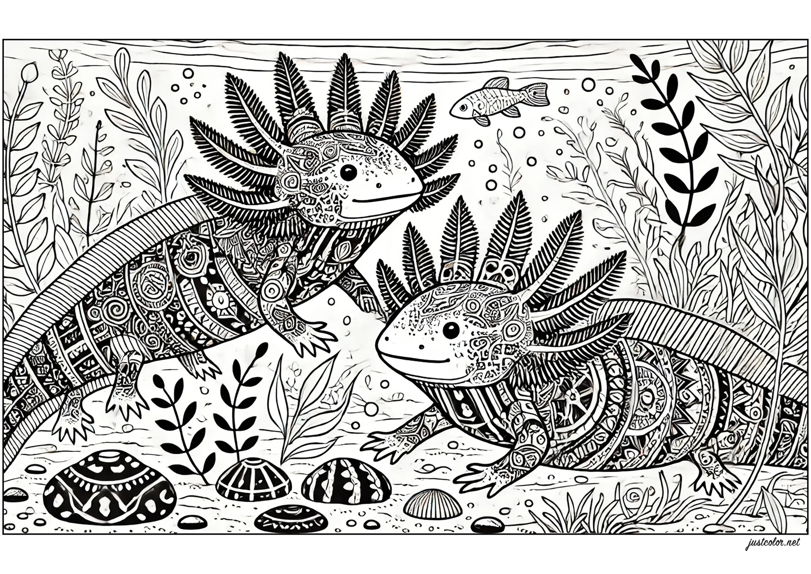 1 axoloti - 8 (Coloriage de Mondes aquatiques à imprimer pour adultes)