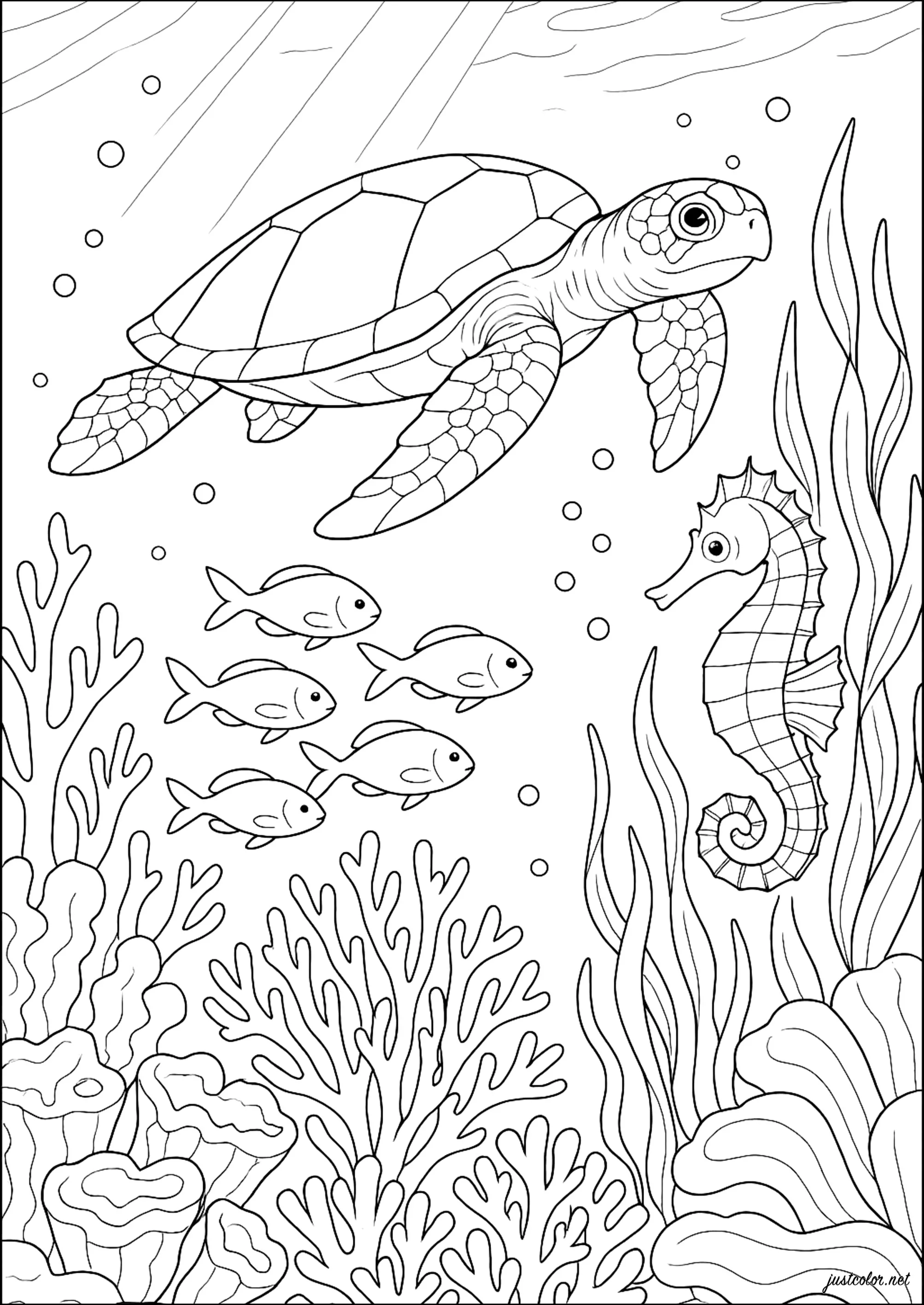 Balade sous-marine (Coloriage de Mondes aquatiques à imprimer pour adultes)