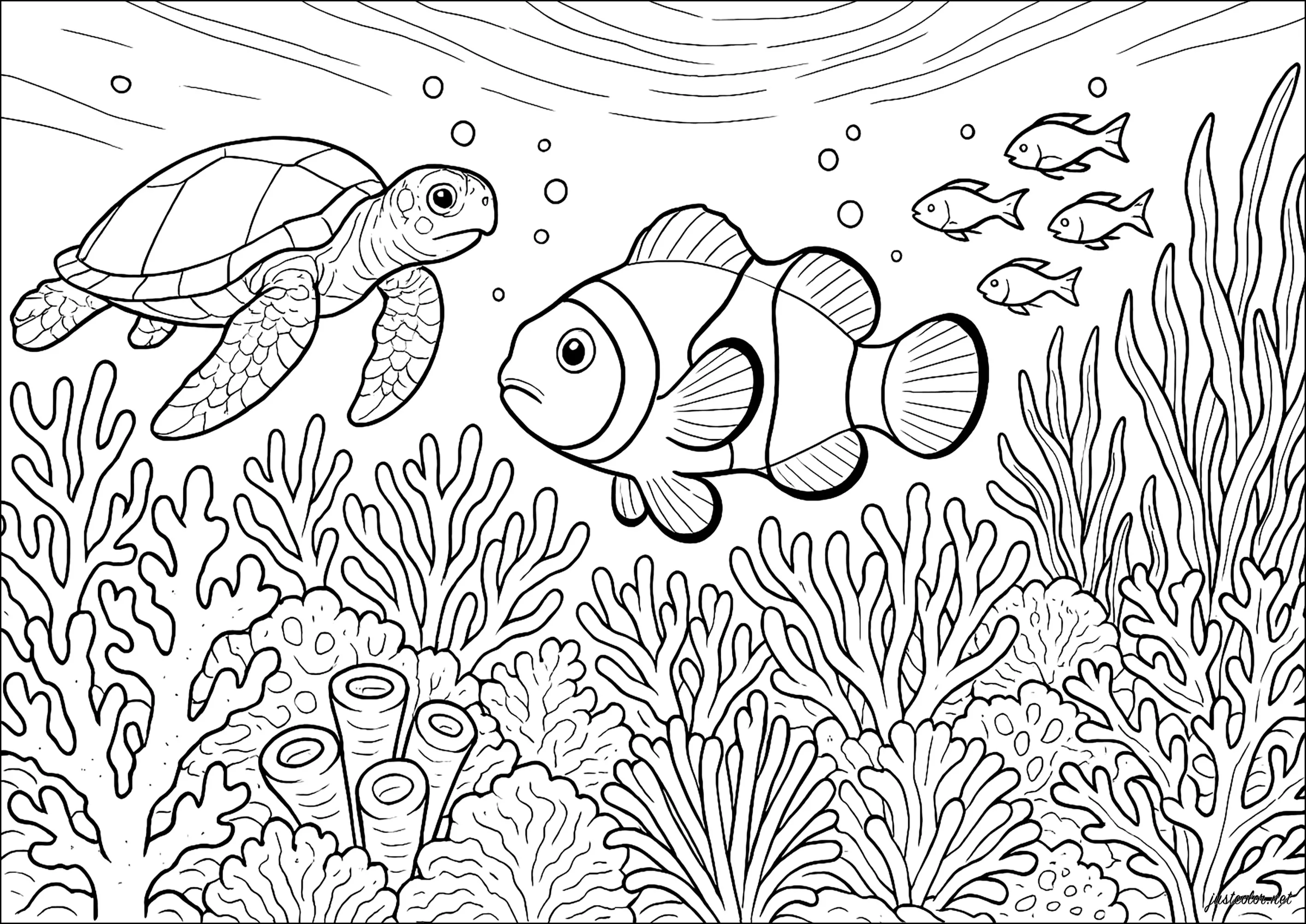 Récif Corallien Animé (Coloriage de Mondes aquatiques à imprimer pour adultes)