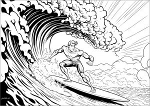 Surfer sur une grande vague