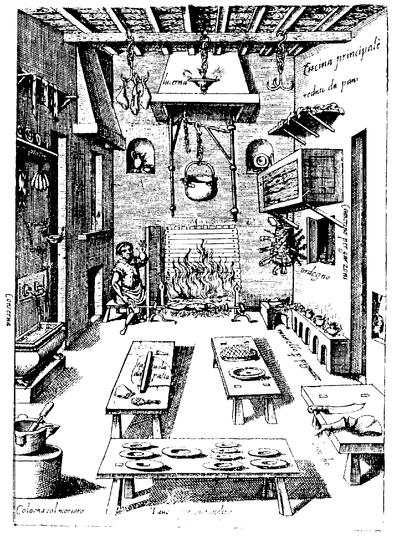 La cantine d'un chateau fort, dans une belle gravure d'époque, à colorier comme vous le souhaitez