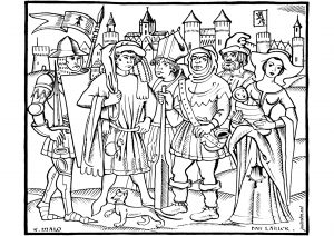 Coloriage de à imprimer pour adultes : Scène du Moyen Âge à Saint Malo