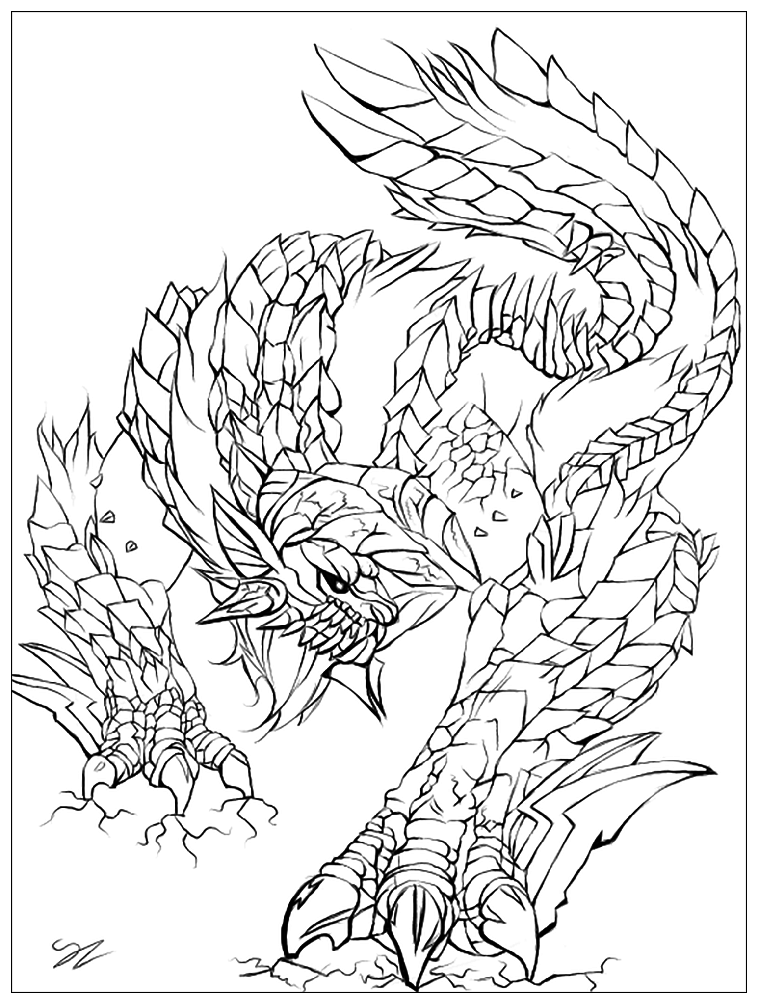 Coloriage d'un monstre alias le Zinogre du jeu Monster Hunter, Artiste : Juline