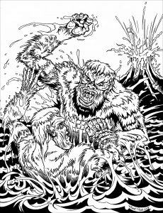 Coloriage de Mythes et légendes à imprimer pour adultes : The war of the Gargantuas