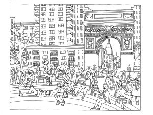 Coloriage adulte New York Washington Square