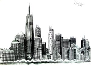 Coloriage de New York à imprimer pour adultes : New-york-liberty-tower