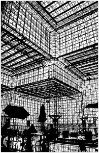 Coloriage de New York à imprimer pour adultes : Ombres-pei-jacob-javits-center-new-york