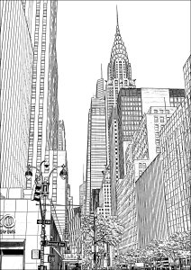 Gratte-ciels emblématiques de Midtown Manhattan (Coloriage de New York)