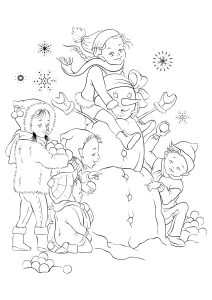 Enfants et bonhomme de neige