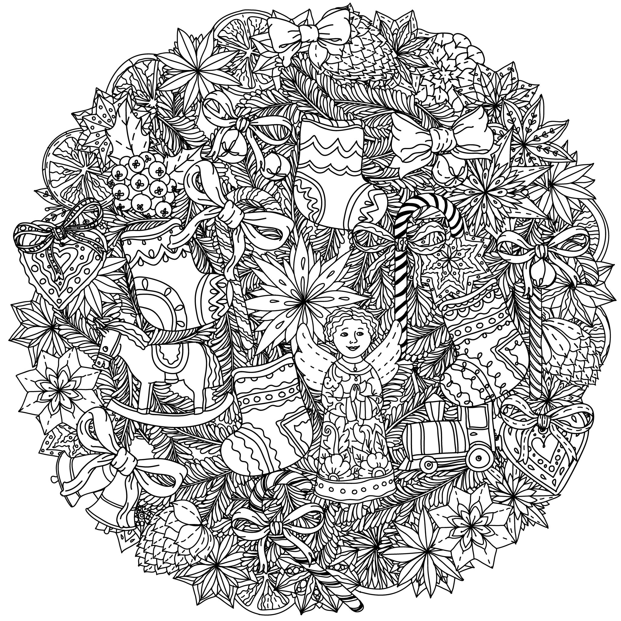 Une couronne de Noël (ou un Mandala ?) ... A colorier sans plus tarder, très complexe !, Artiste : Mashabr   Source : 123rf