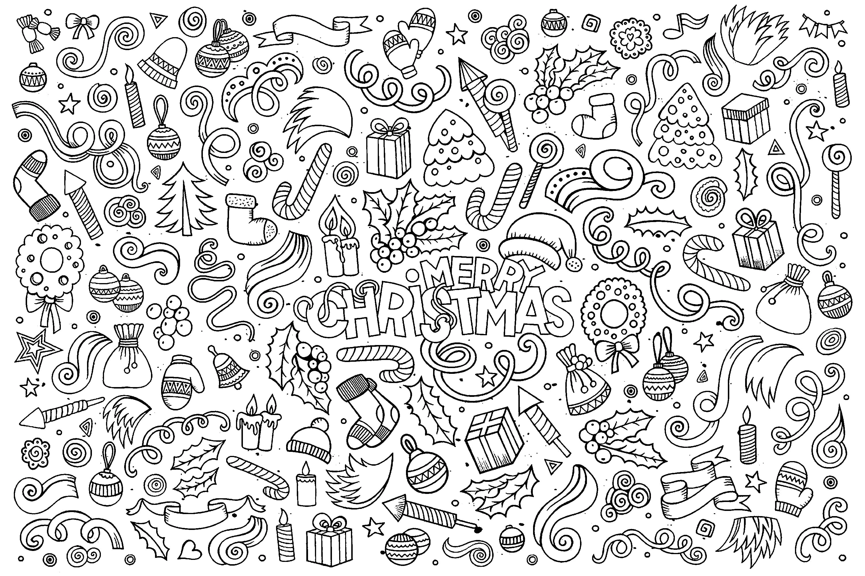 Doodle de Noël (Coloriage à imprimer pour adultes)