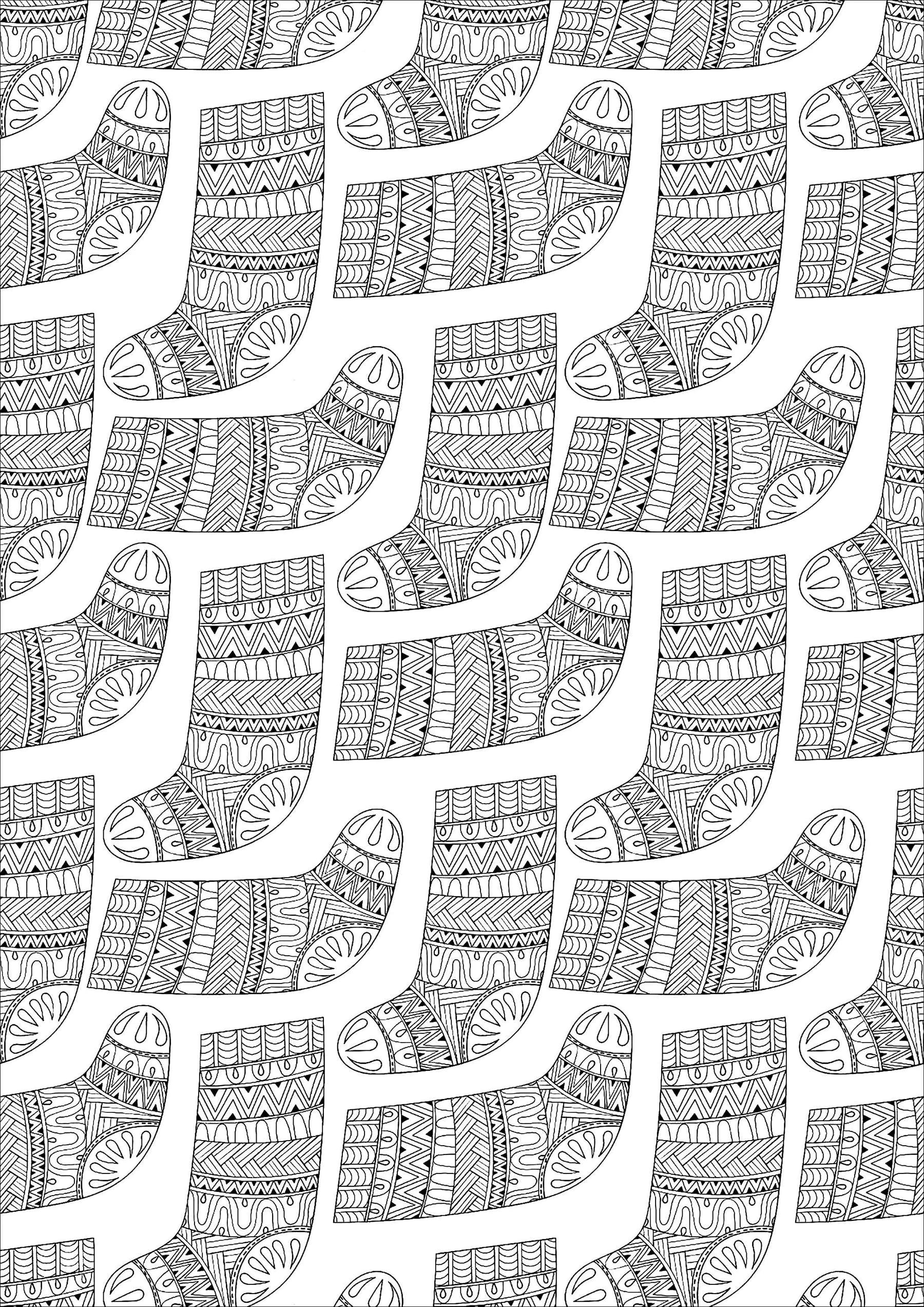 Chaussettes de Noël aux motifs complexes (Coloriage à imprimer pour adultes)