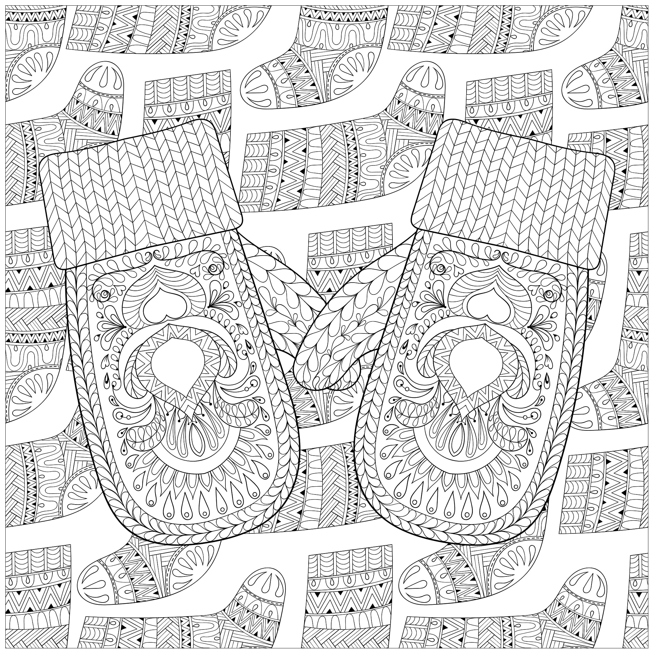 Gants et Chaussettes de Noël (Coloriage à imprimer pour adultes)
