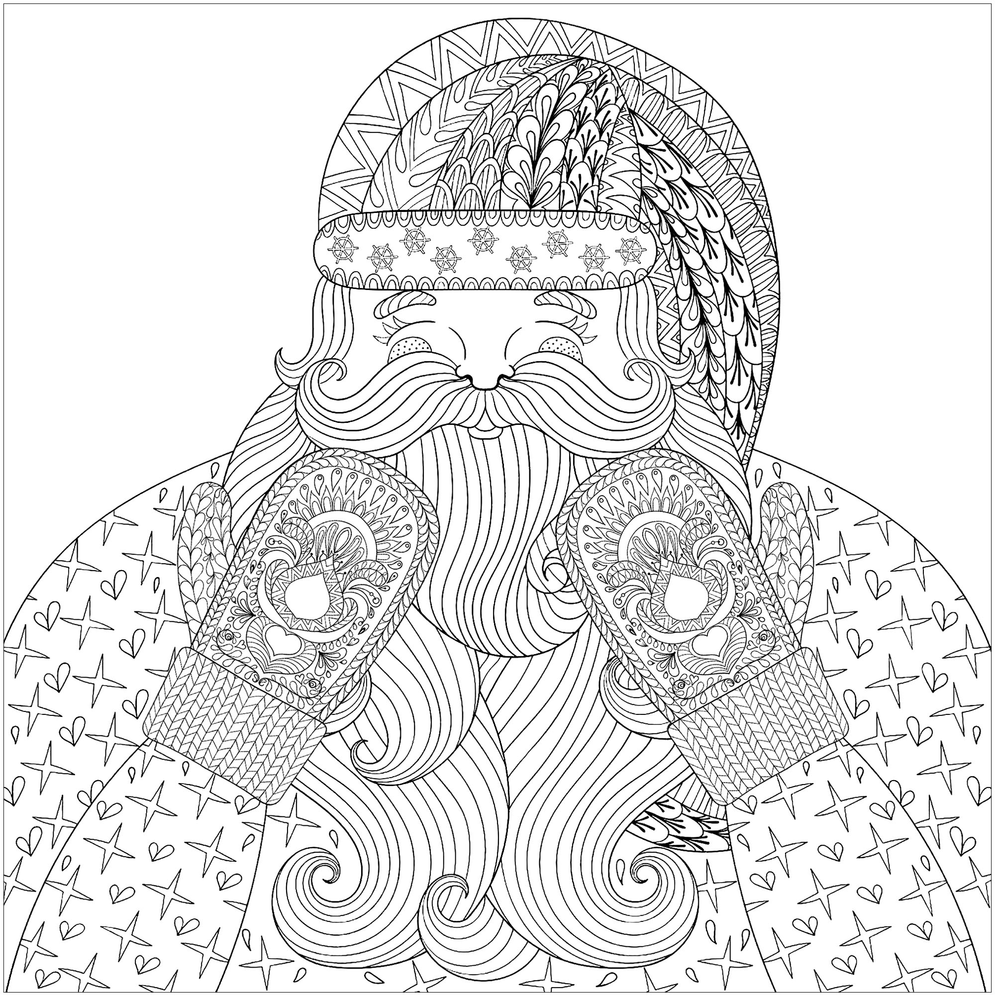 Père Noël et ses gants  Noël  Coloriages difficiles pour adultes