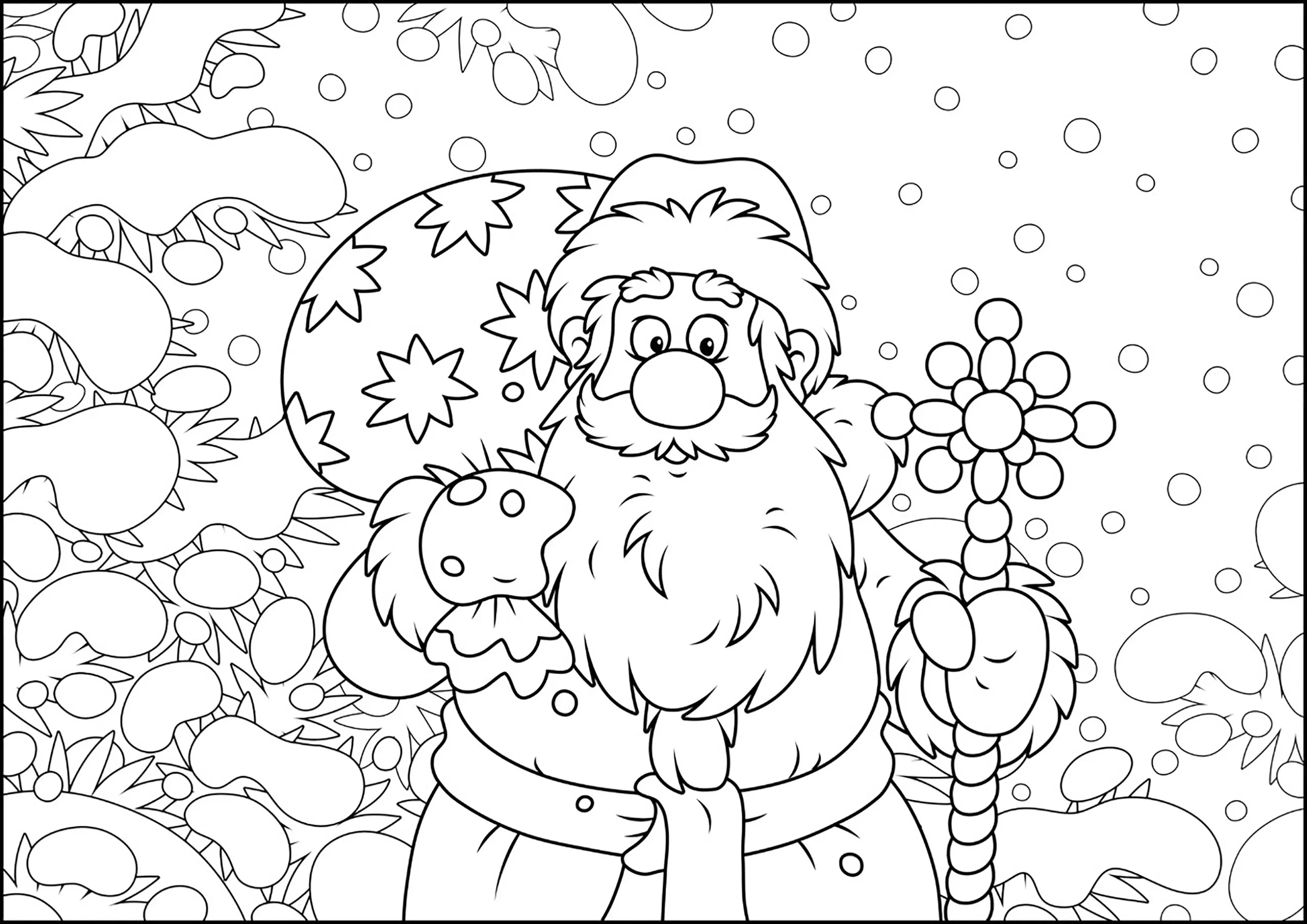Père Noël en mode cartoon (Coloriage à imprimer pour adultes)