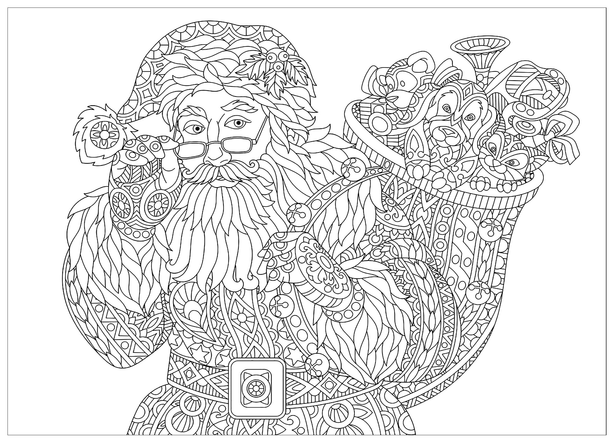 coloring page of santa claus with full bag of holiday ts christmas vintage snowflakes Coloriage plexe de P¨re No l