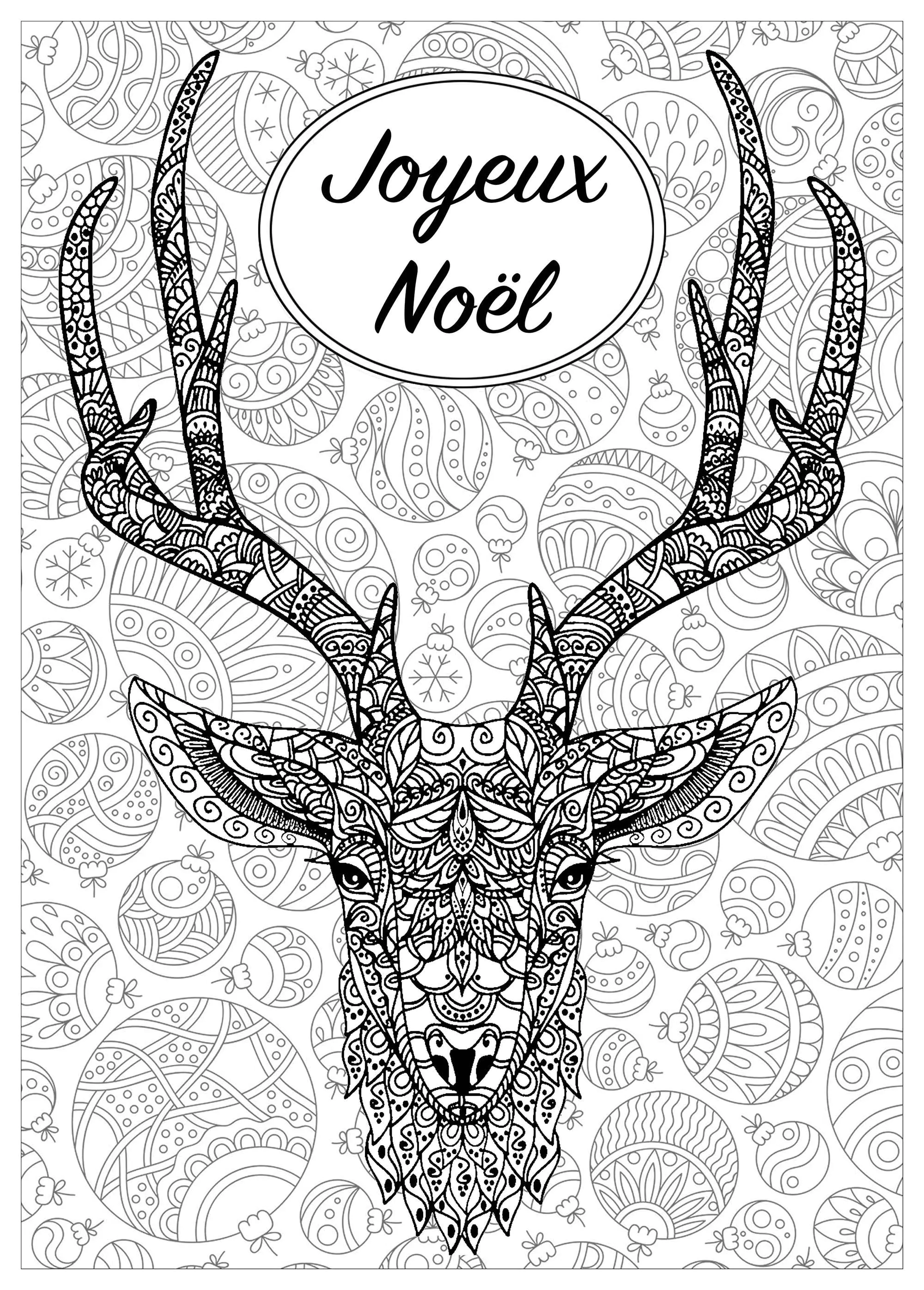 Renne noel avec texte (Coloriage à imprimer pour adultes)