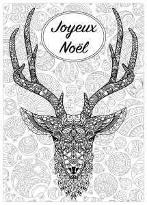 Joli renne de Noël à colorier, avec texte et fond à motifs