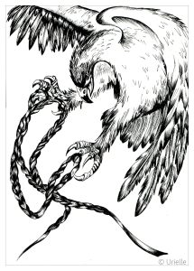 Coloriage de à imprimer pour adultes : Aigle en mouvement