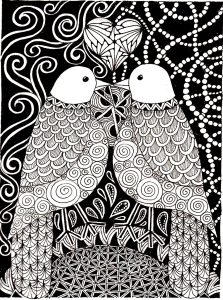 Coloriage adulte animaux peruches amour