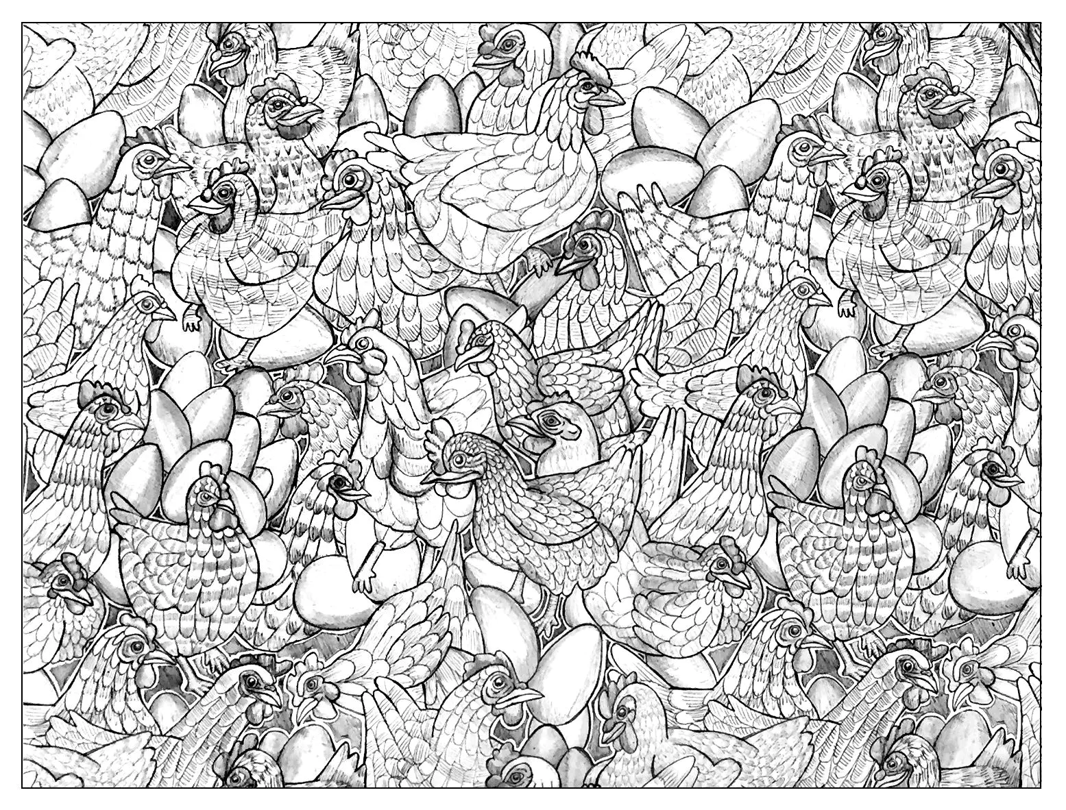 Poulet - 2 (Coloriage d'Oiseaux à imprimer pour adultes)