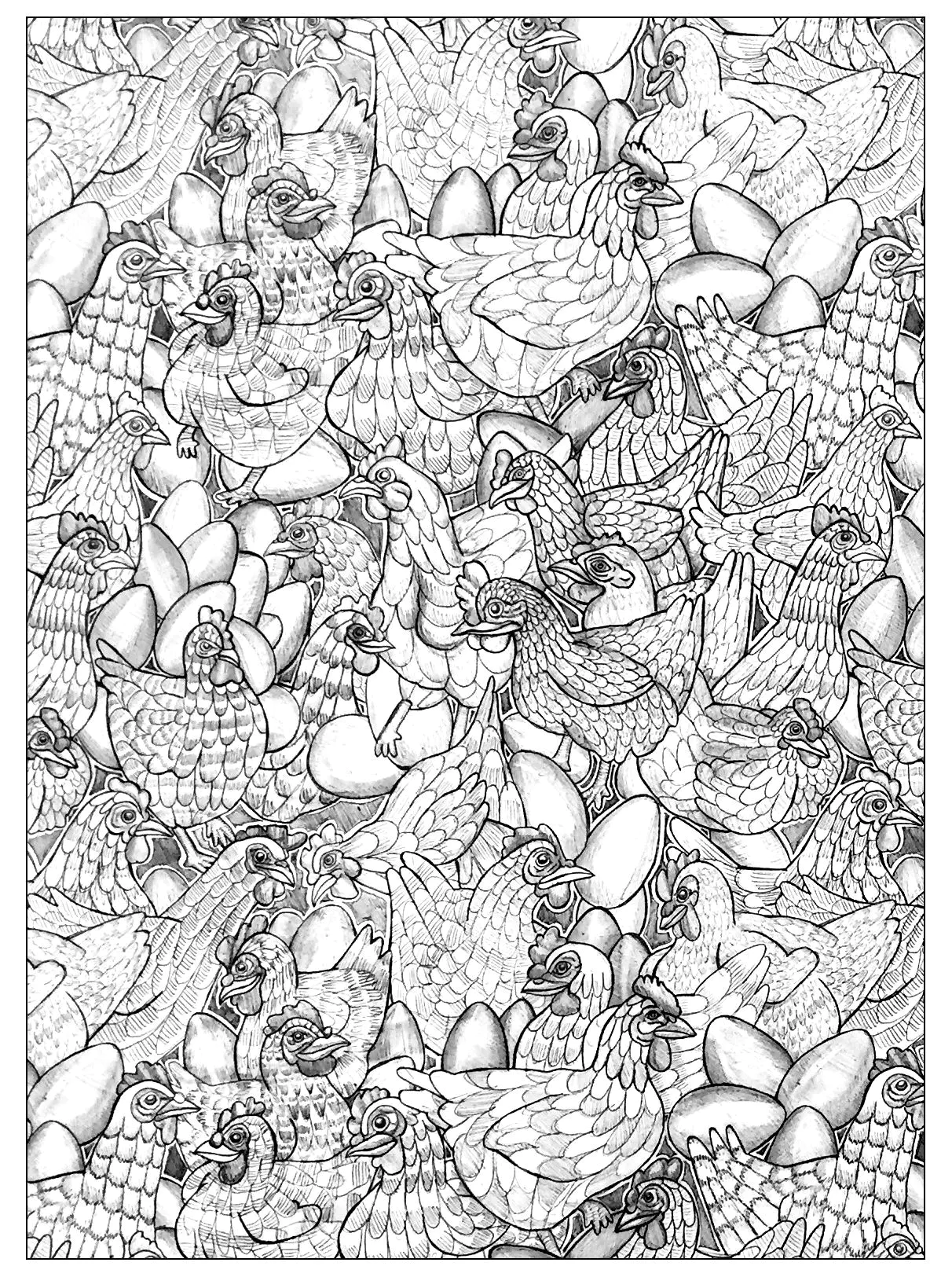 Poulet - 3 (Coloriage d'Oiseaux à imprimer pour adultes)