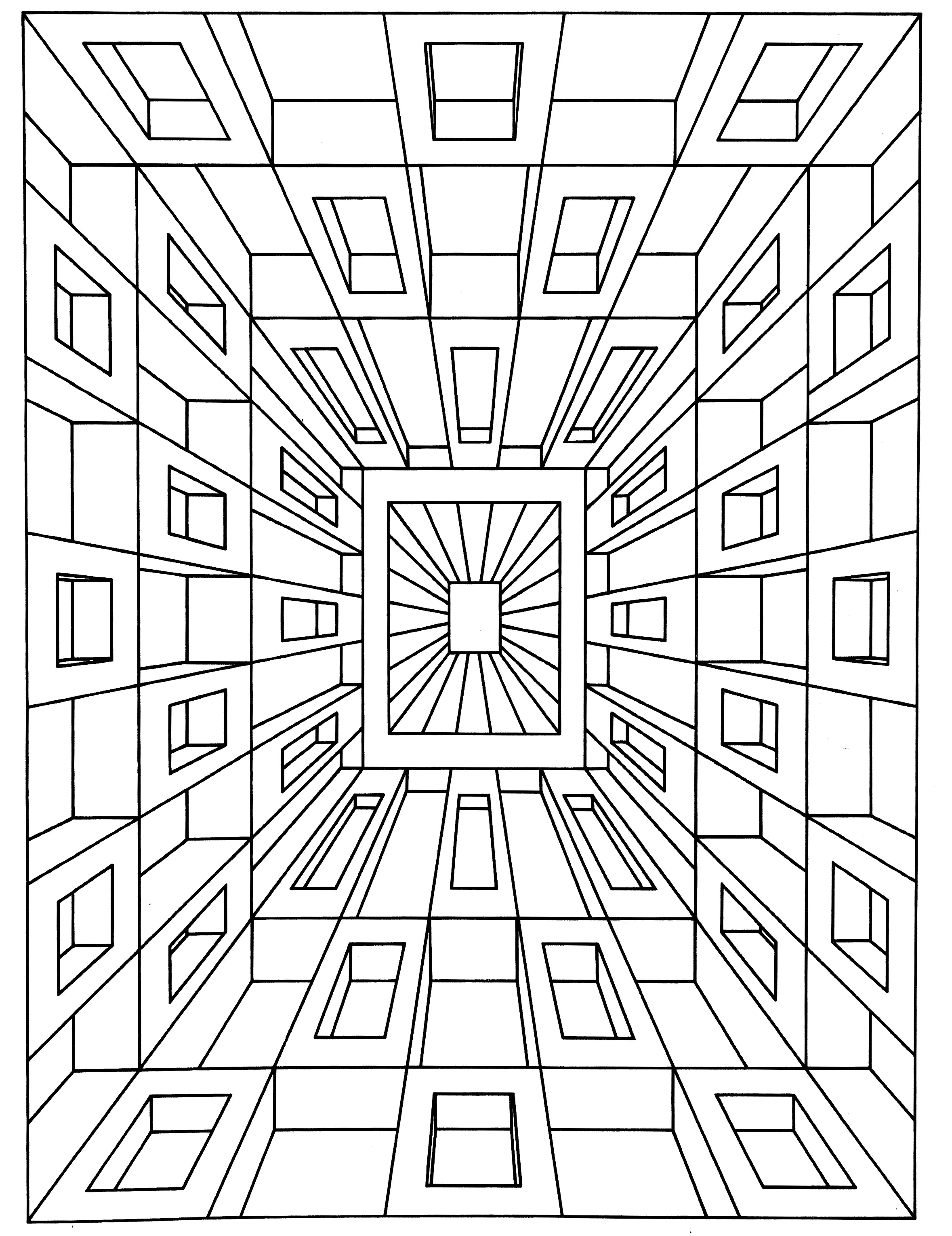 Impression de profondeur (Coloriage d'Art Optique à imprimer pour adultes)