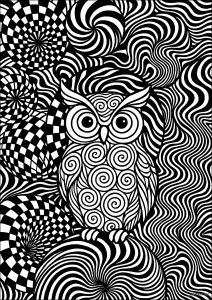 Hibou Hypnotique Op Art (Coloriage d'Art Optique)