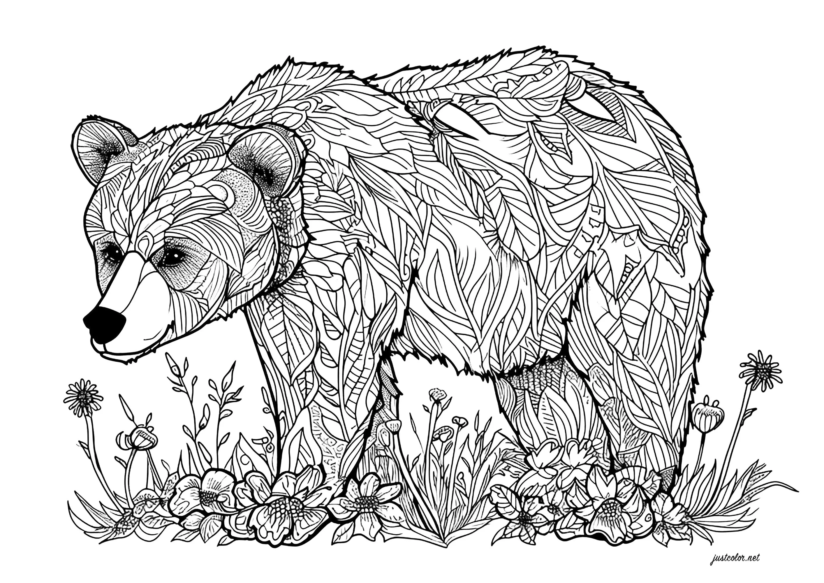 Ours aux motifs très complexes (Coloriage à imprimer pour adultes)