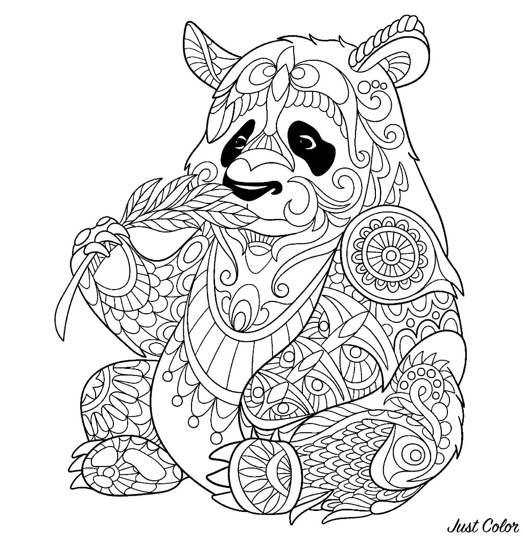 Panda Mangeant Une Pousse De Bambou Pandas Coloriages Difficiles