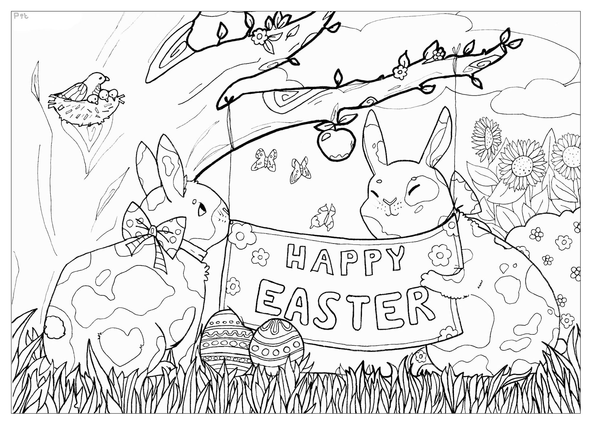 Ces mignons petit lapins souhaitent fêter Pâques avec vous, Artiste : Pauline