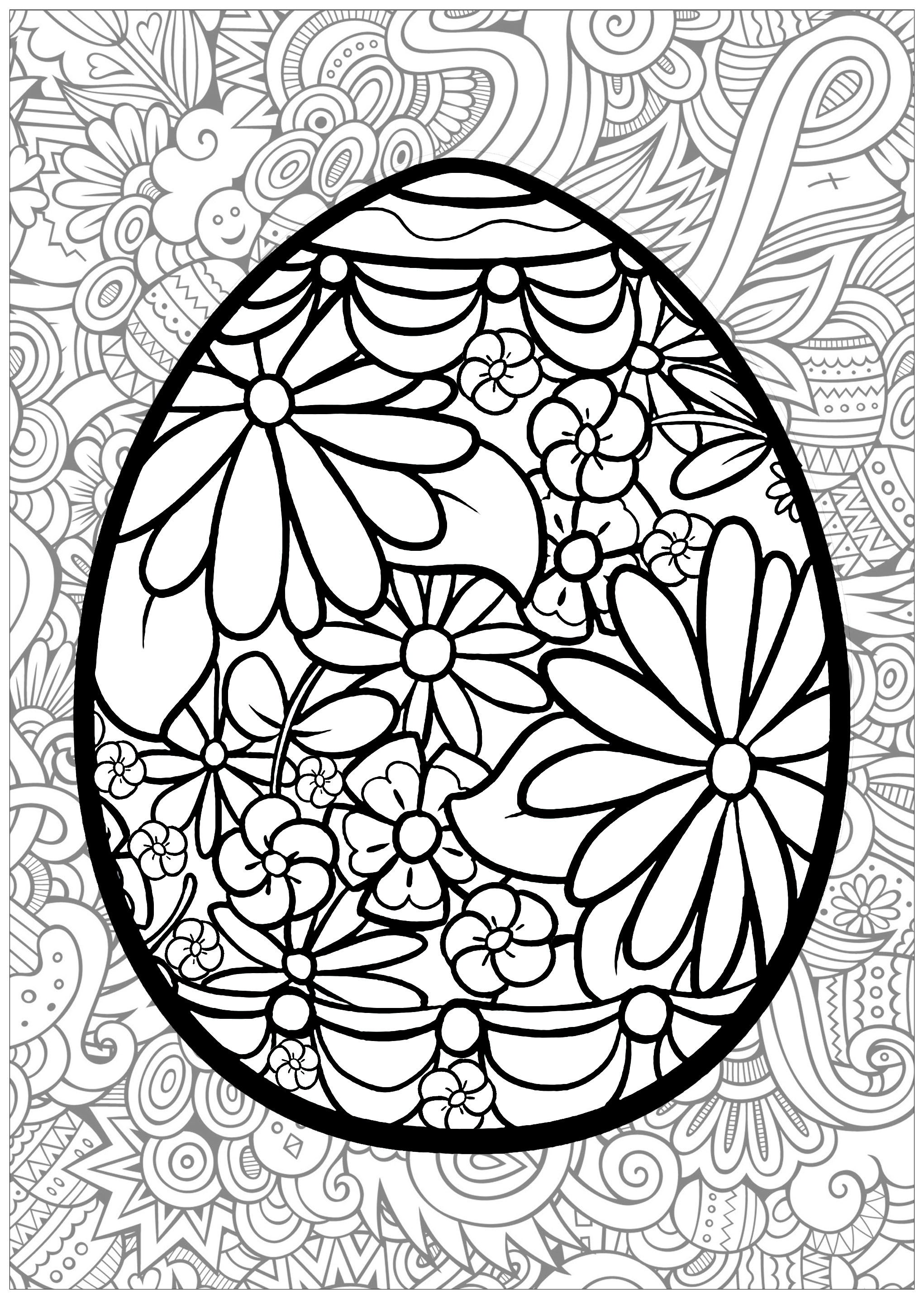 Joli oeuf de Pâques fleuri, avec font thématique