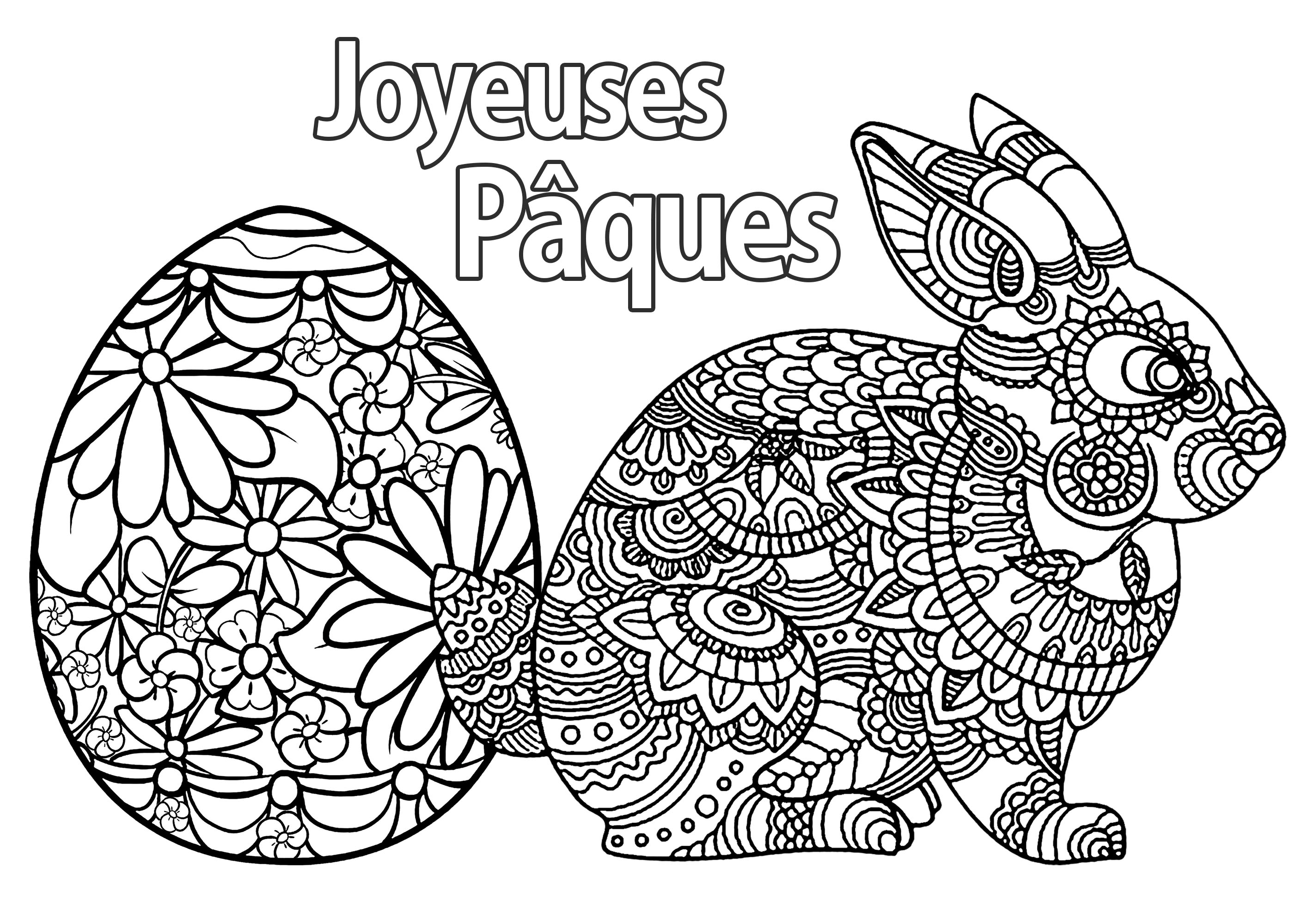 Oeuf Et Lapin De Paques Avec Texte Pâques Coloriages