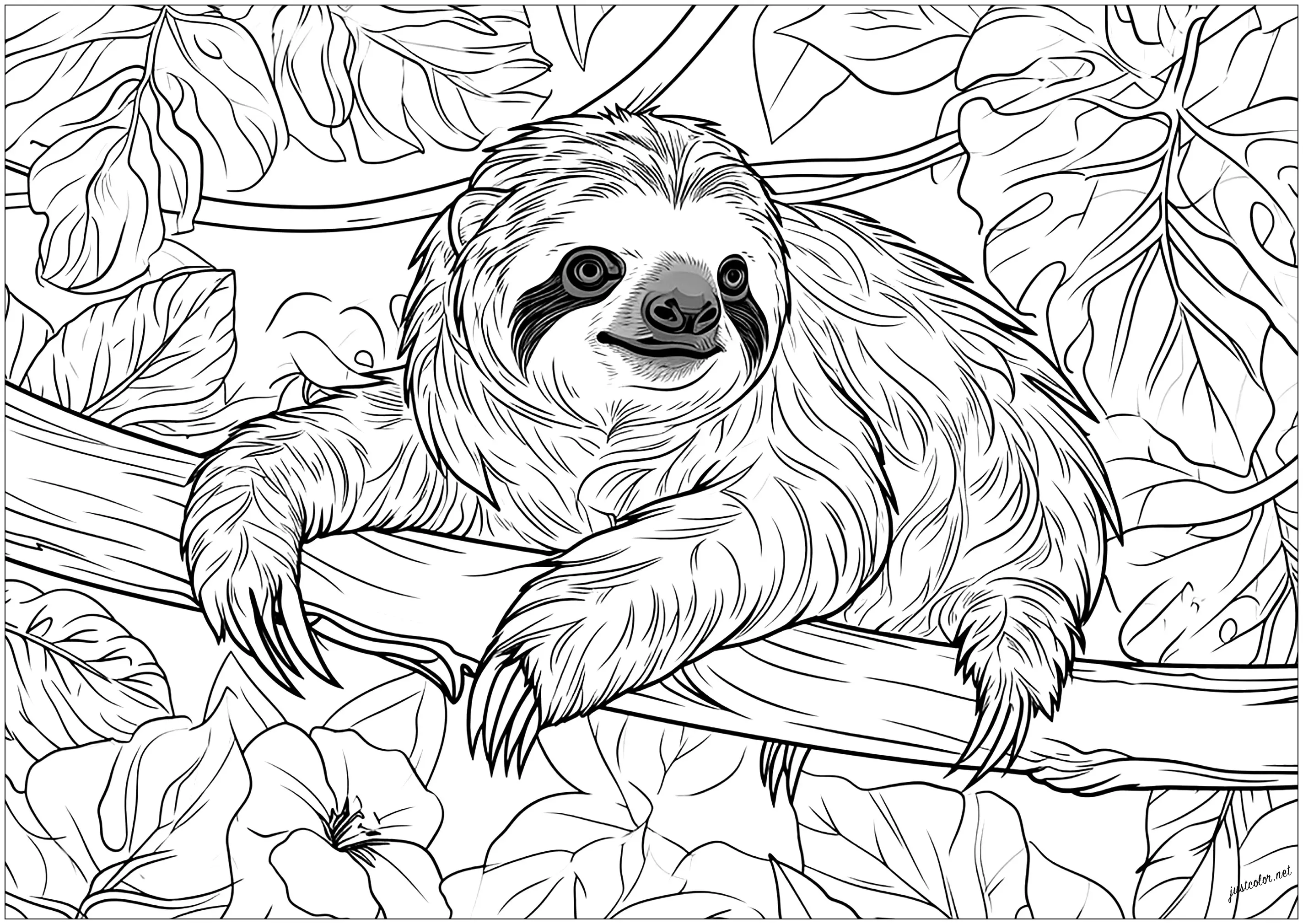 Paresseux dans un arbre (Coloriage à imprimer pour adultes)