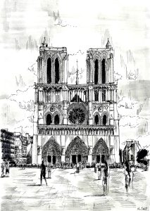 Coloriage de à imprimer pour adultes : Magnifique dessin de Notre Dame de Paris