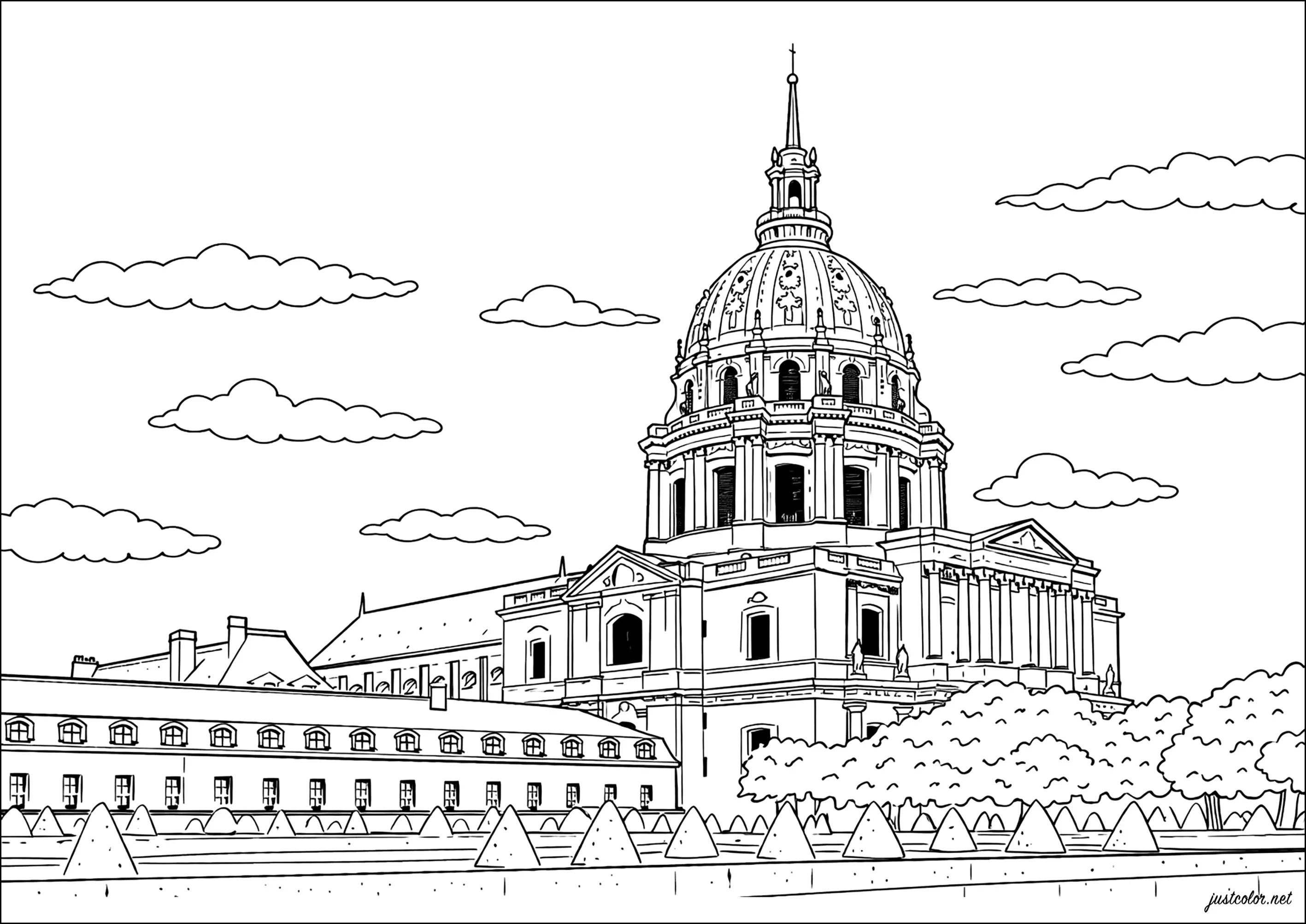 Le Dôme des Invalides (Coloriage de Paris à imprimer pour adultes)
