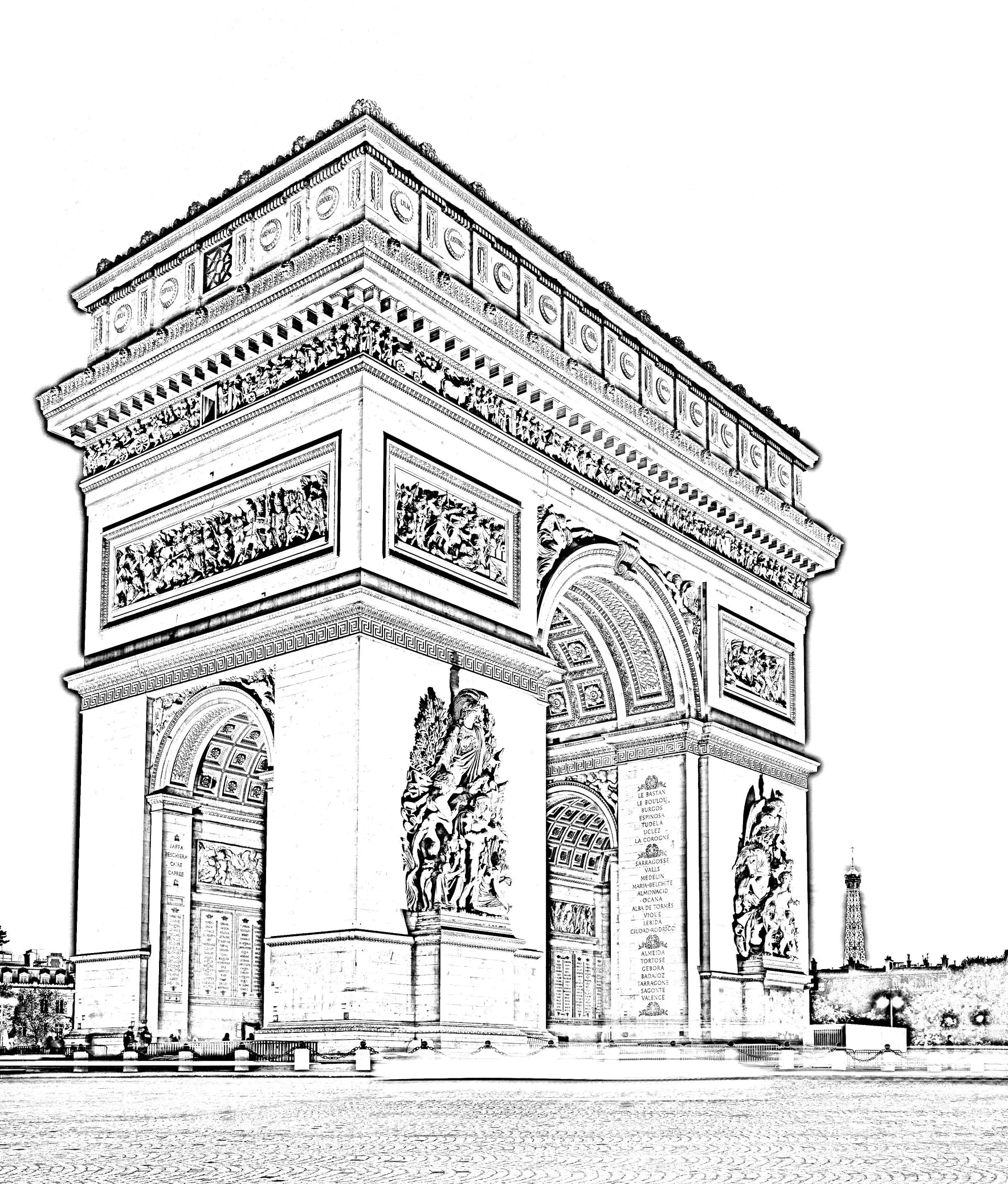 Paris arc triomphe (Coloriage à imprimer pour adultes)