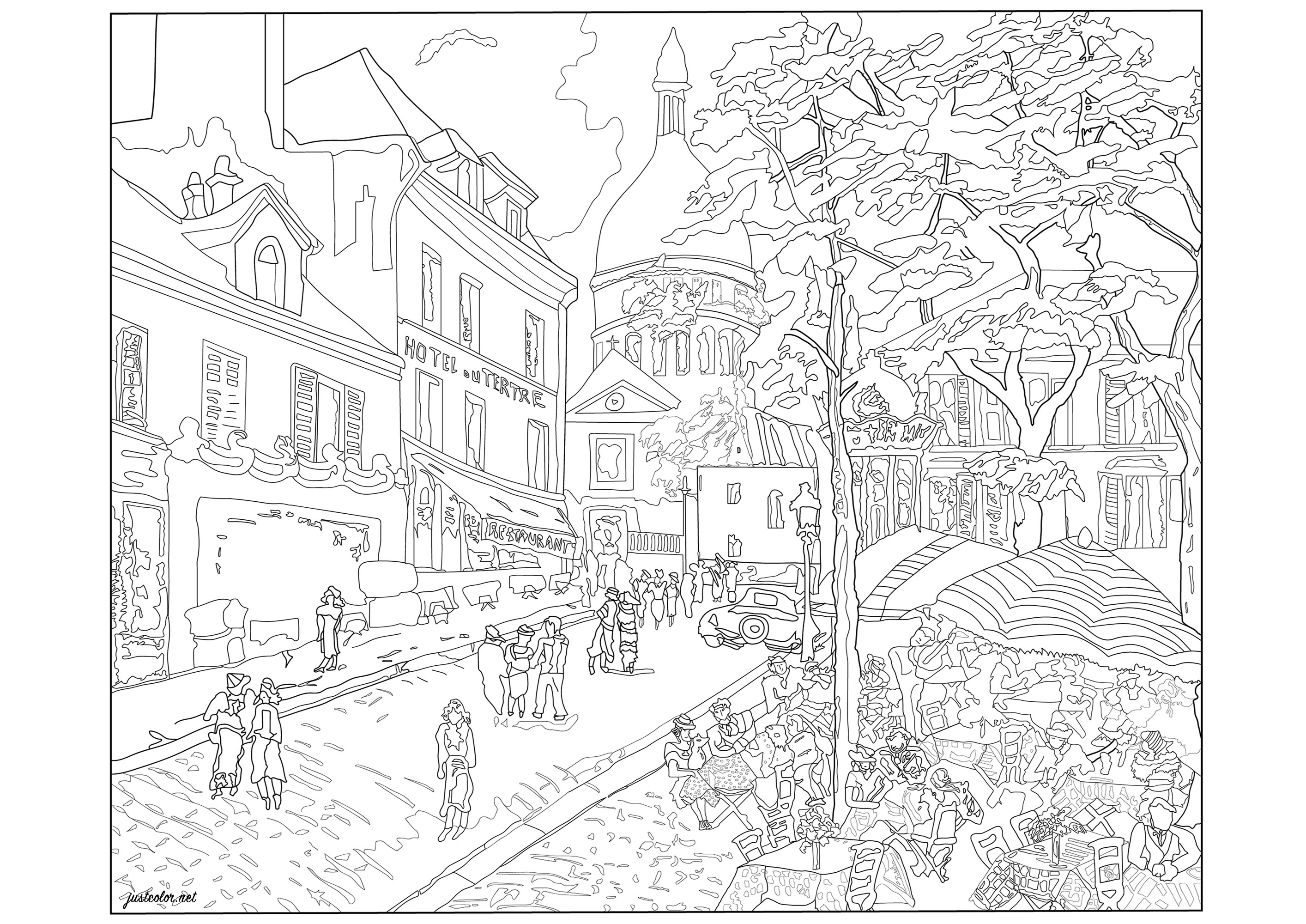 Le quartier animé de Montmartre à Paris. Le saviez-vous ? Montmartre est un ancien village, construit sur une colline, qui a été annexé à Paris en 1860, Artiste : Morgan