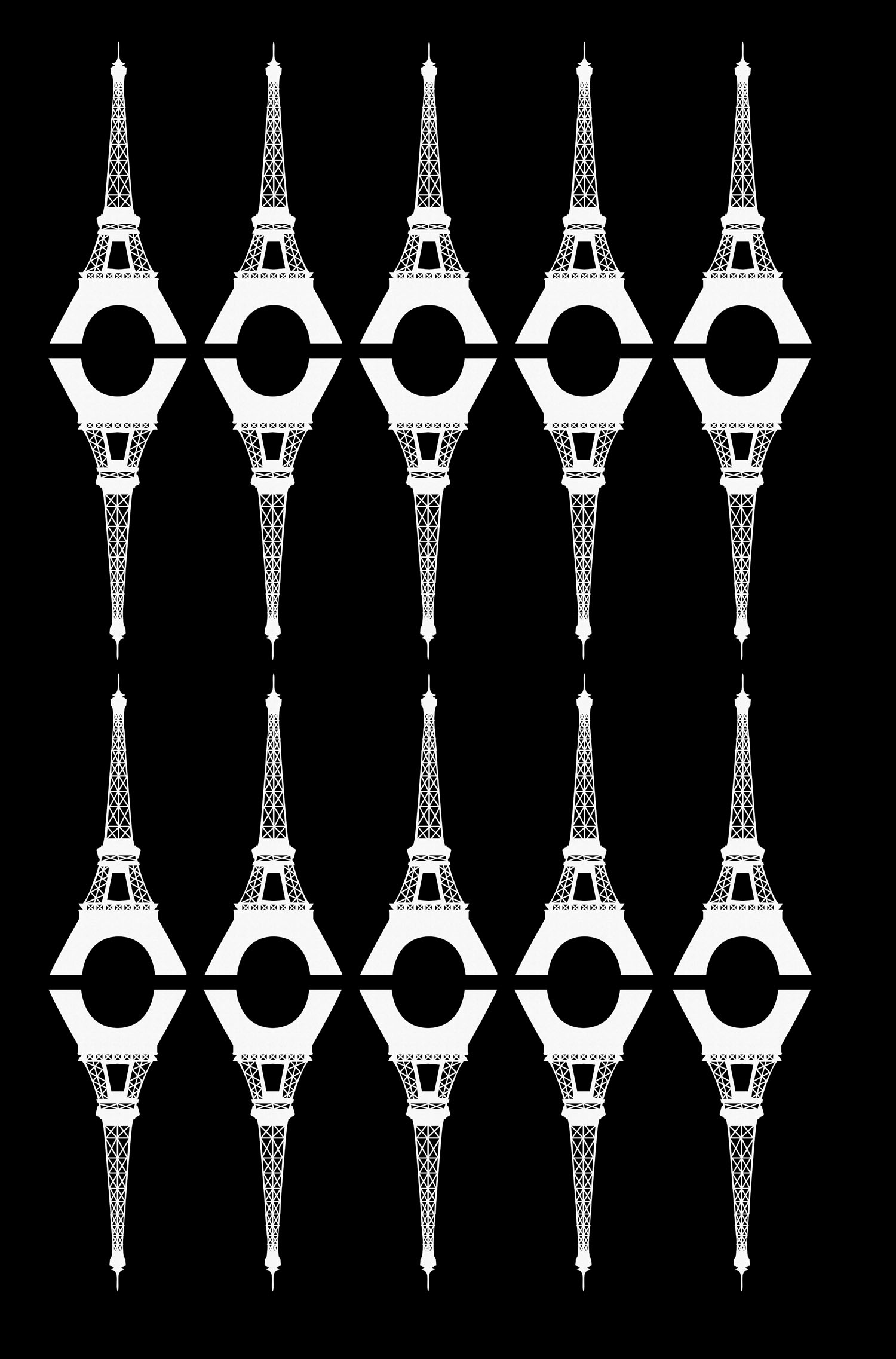 Coloriage difficile de la Tour Eiffel sur fond noir avec une disposition tr¨s originale