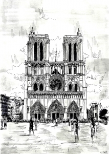 Magnifique dessin de Notre Dame de Paris (Coloriage)