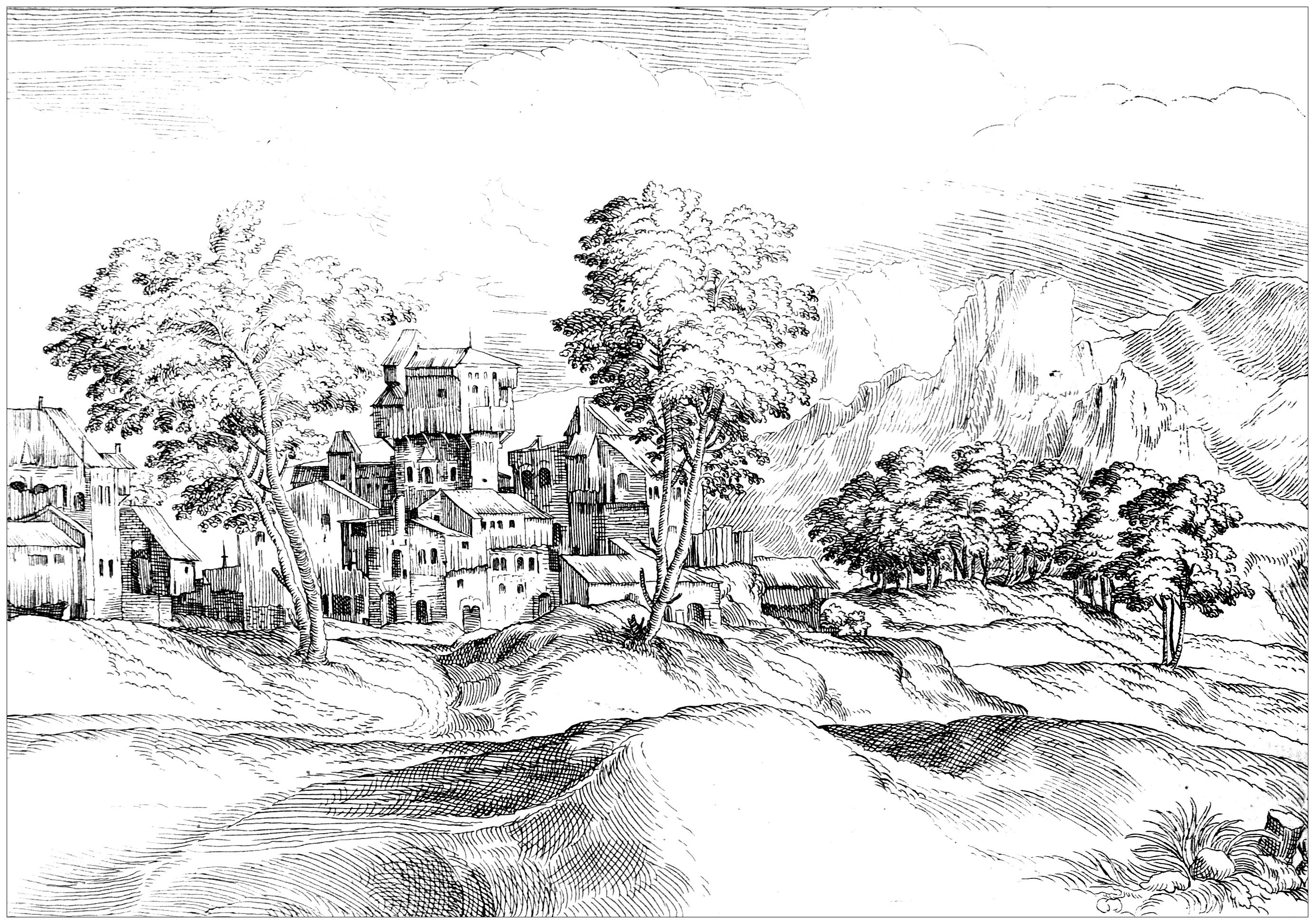 Dessin de paysage, 17e siècle