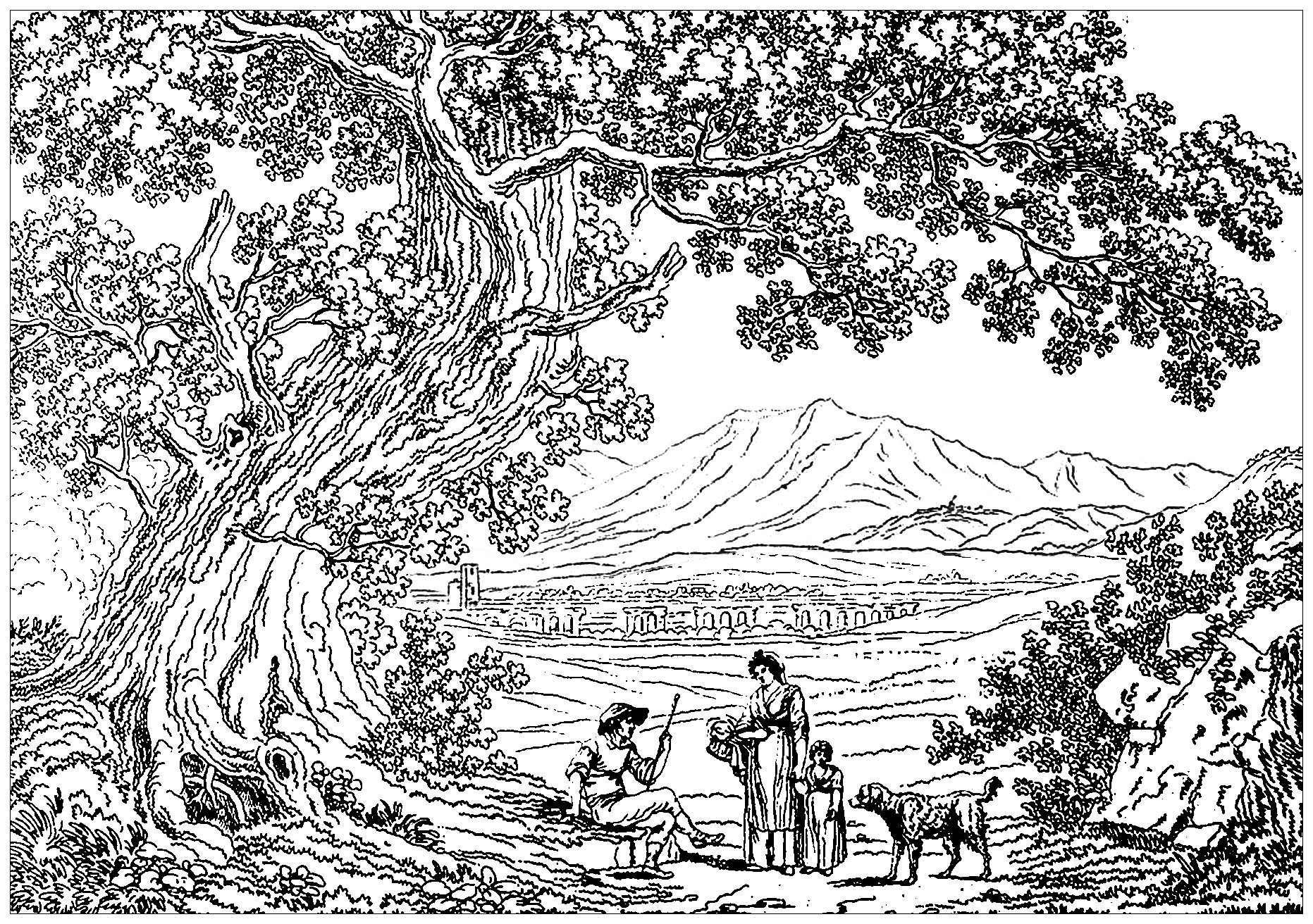 Dessin de paysage en Italie, par Philippe Hackert (1737-1807)