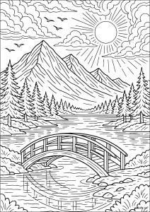 Vallée enchantée au pont en bois